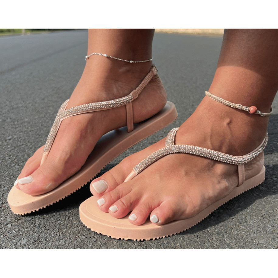 Sandália Rasteirinha Elegante Bege Confortável Moda Blogueira Tendência Ds Griffe