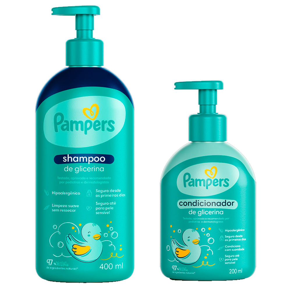 Kit Shampoo de Glicerina Pampers 400ml e Condicionador de Glicerina 200ml - Mom & Baby