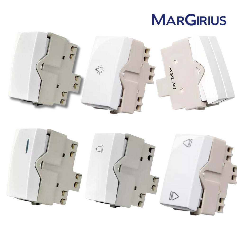 Interruptor Simples Duplo Paralelo Margirius 10A 250V Branco Sleek Tomada Cozinha Banheiro Sala Dormitório Iluminação
