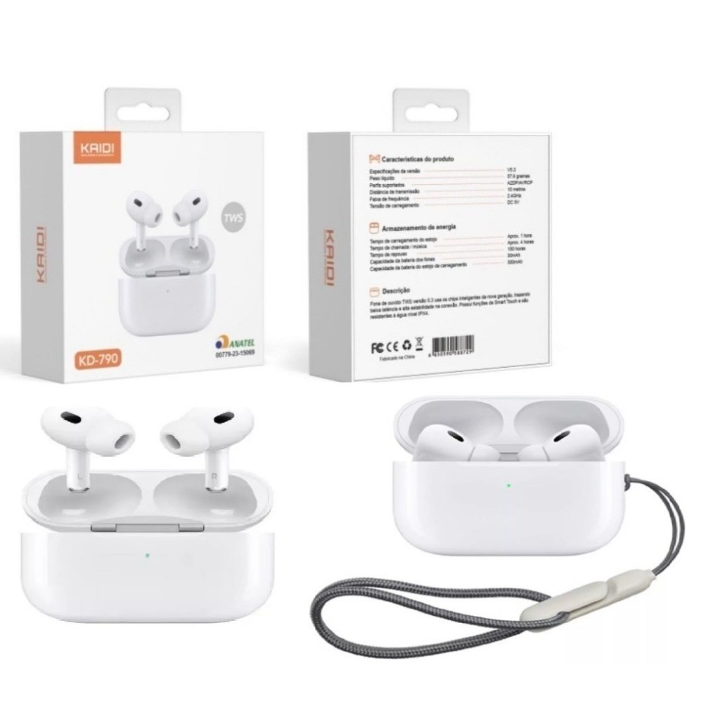 Fone De Ouvido In Ear Kaidi Kd790 Sem Fio Tws Cor Branco em Oferta na Shopee