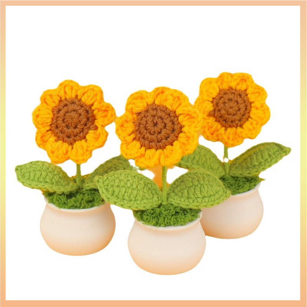 Mão-Tecido Malha Girassol Flor Artificial Vaso De Algodão Tricô Fio Simulação Flores Presente Do Dia Dos Namorados Casa em Oferta na Shopee