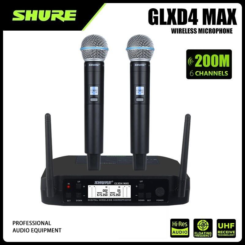 Para Shure Glxd4 Um Dois Microfone Sem Fio Profissional KTV Desempenho FM U Banda Beta58a Portátil Casa