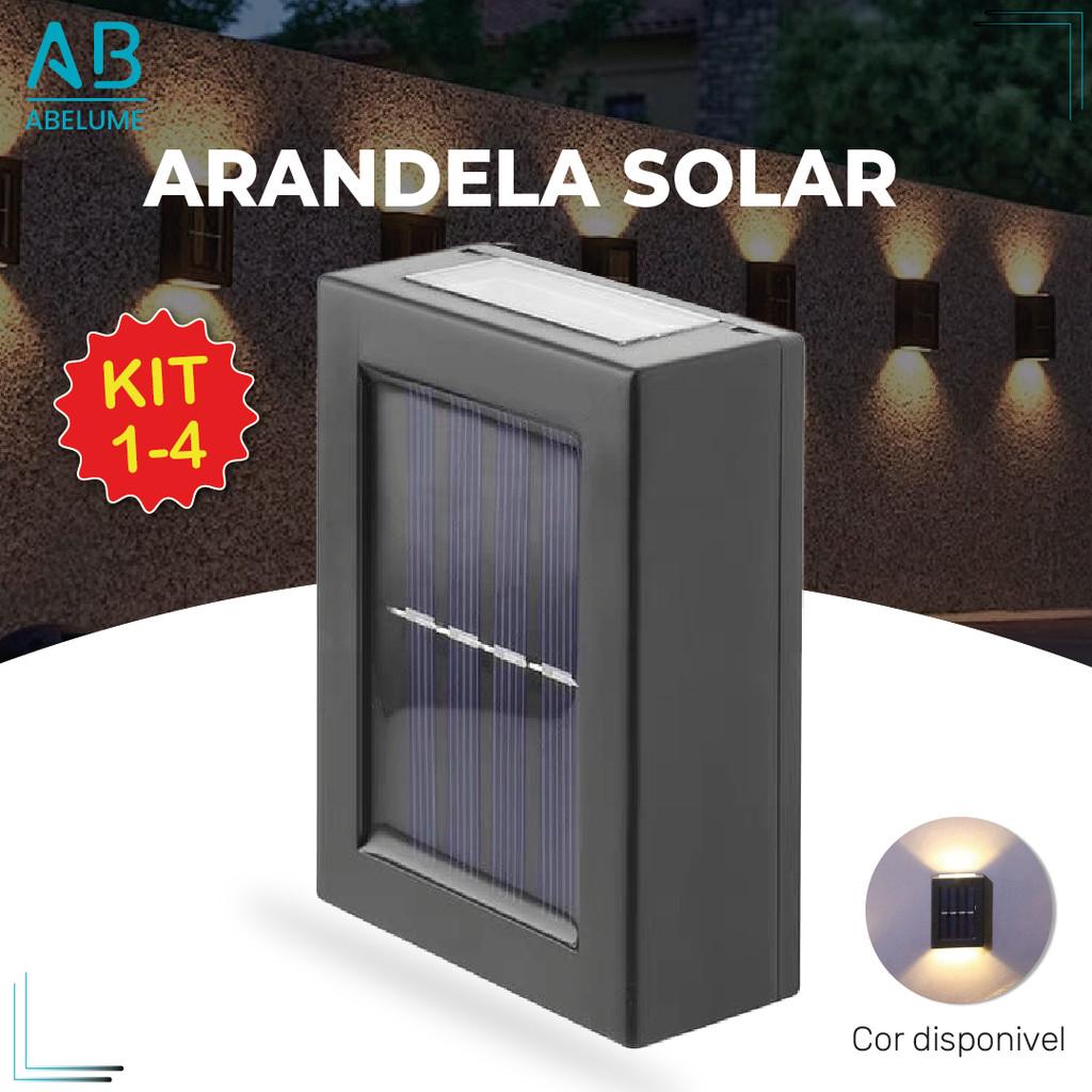 Kit 4 Luminária Arandela Solar IP65 Led 2 Focos de Luz Jardim e Parede Slim c/suporte - Home & Living