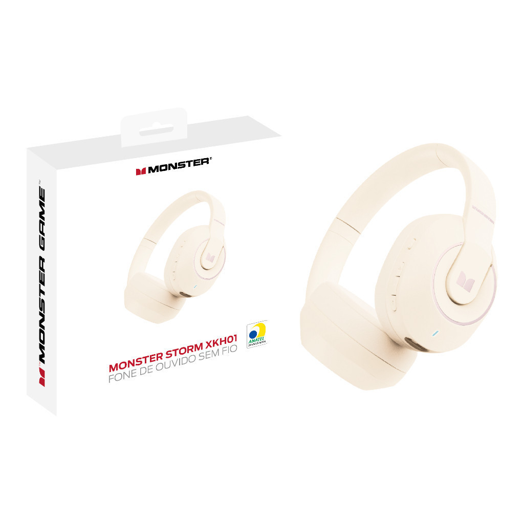 Fone de ouvido Monster XKH01 Dobrável Sem Fio Bluetooth 5.3 Gamer Branco