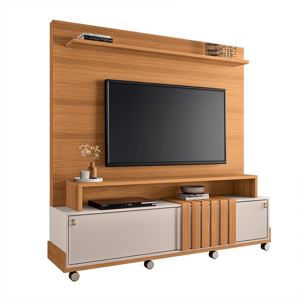 Home Painel Decorativo Bold TV até 65 Pol Portas Deslizantes Pés Rodízio Cinamomo/Off White G26