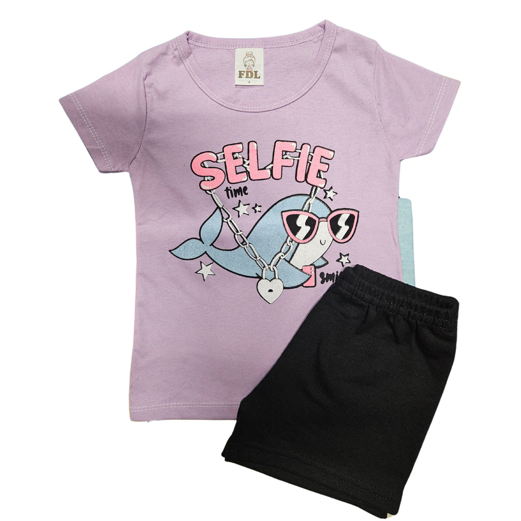 Roupa Infantil Menina 1 Conjunto com 2 peças de Roupa Sortido - 1 Camiseta + 1 Shorts