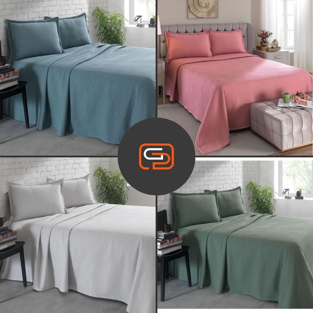 Cobre Leito Piquet Liso Luxo COLCHA PIQUET + PORTA TRAVESSEIROS Tecido 60% Poliéster 40% Algodão