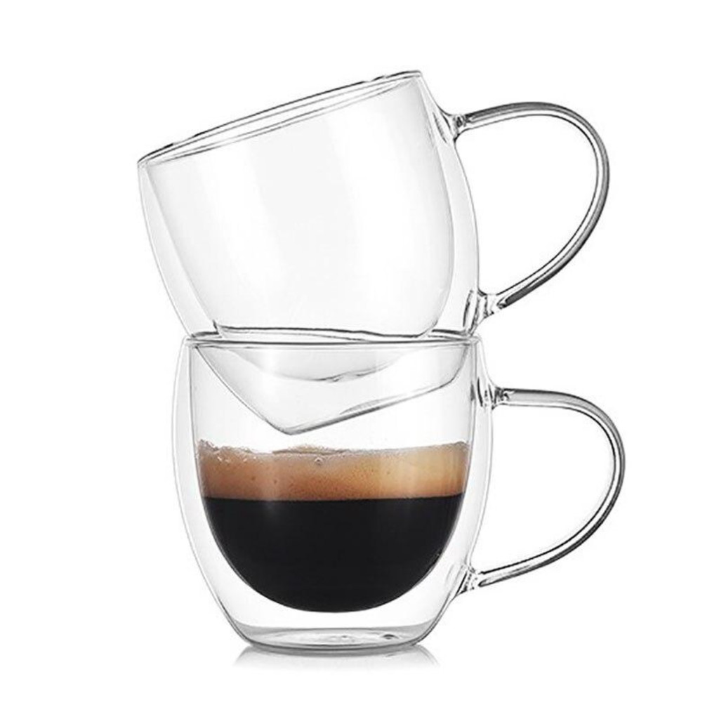 Caneca Xicara de Vidro Elegante Parede Dupla 250ml até 4 unidades café chá chocolate capuccino em Oferta na Shopee