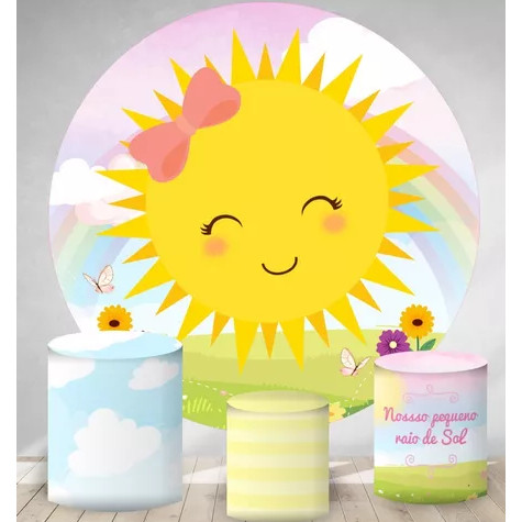 Kit Capas Painel Redondo E Capas De Cilindro Sublimados Decoração Tema Raio De Sol em Oferta na Shopee