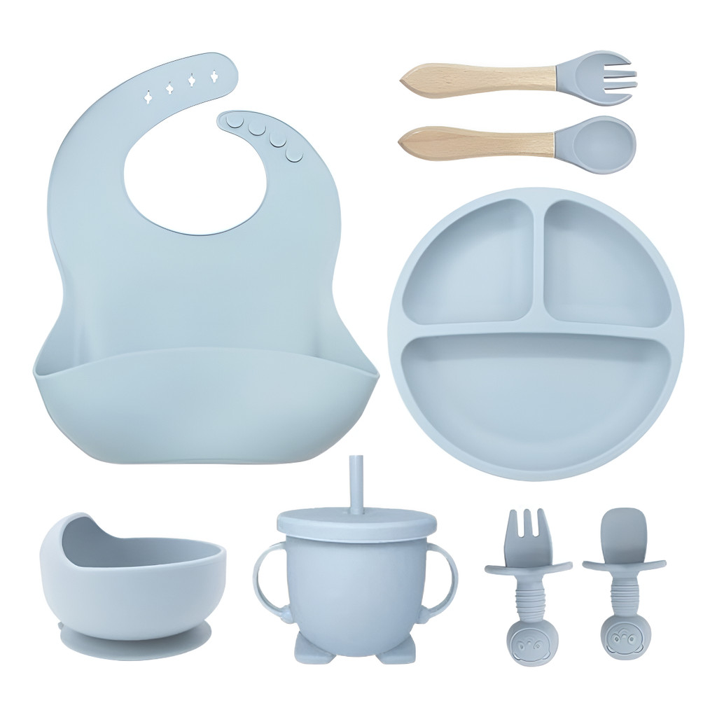 Kit Alimentação Bebê Silicone Prato Copo Talher Bowl Babador em Oferta na Shopee