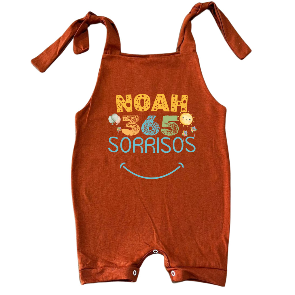 Jardineira Estampada Algodão Bebê Conjunto Minimalista Boho Sol 365 Sorrisos Personalizada Com Nome