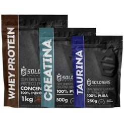 Kit Whey Protein Concentrado 1kg + Creatina 500g + Taurina 250g 100% Pura - Soldiers Nutrition
