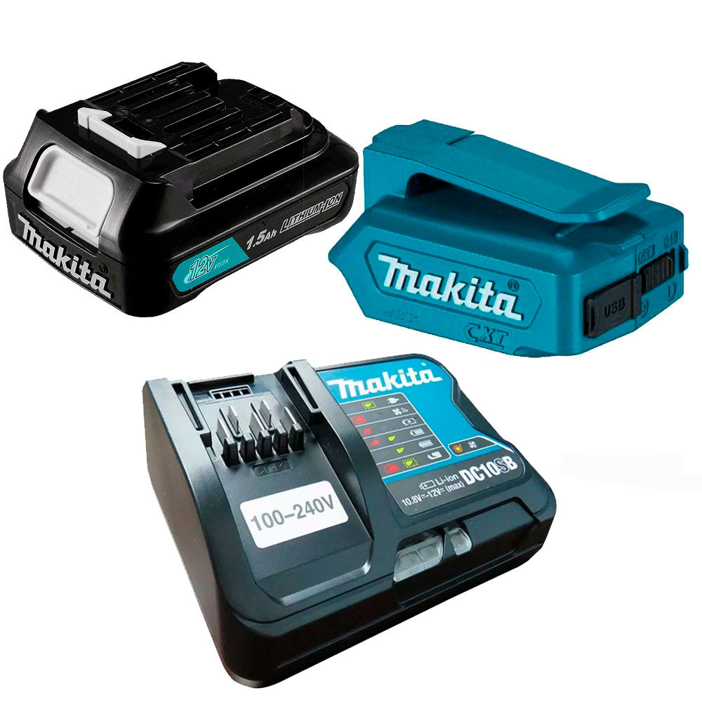Kit Adaptador Compacto e Carregador de Baterias e Bateria 12V 1.5Ah Makita