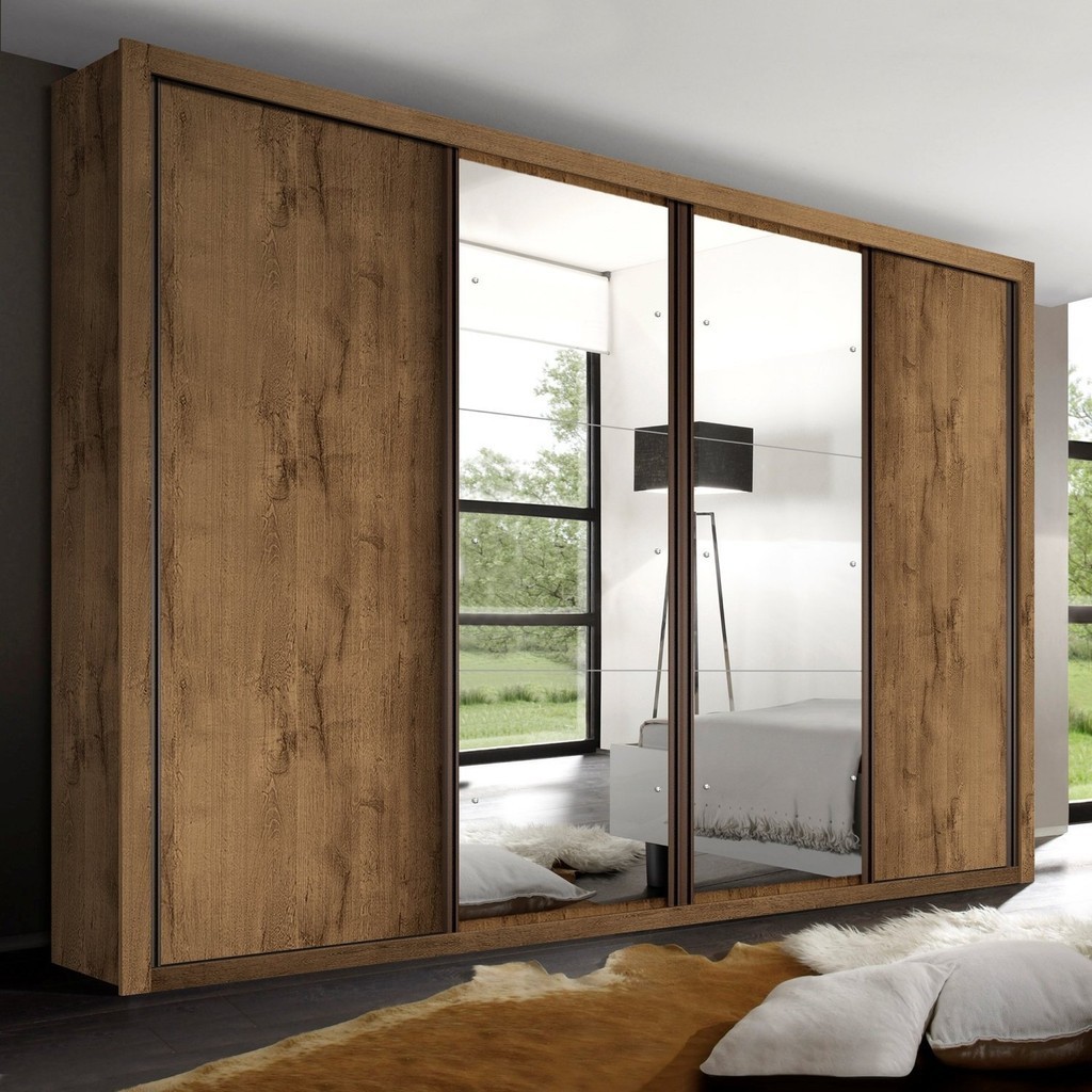 Guarda Roupa Casal Premium Zara 279,3cm com Espelho 4 Portas 4 Gavetas Espresso Móveis     Freijó em Oferta na Shopee