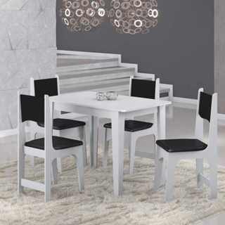 Conjunto Sala de Jantar Mesa com 4 Cadeiras Nicoli  Branco/Preto