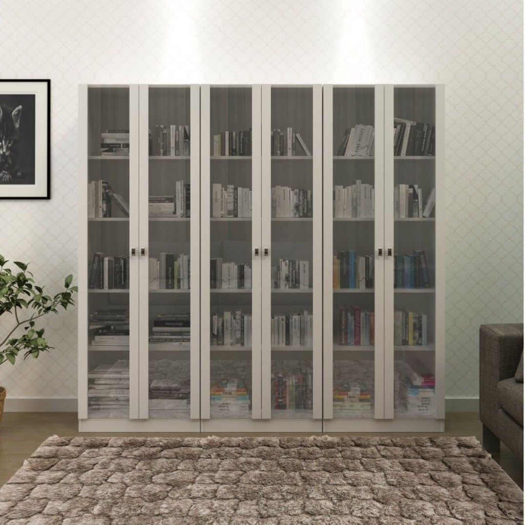 Kit 3 Armários para Escritório com Portas de Vidro ME4115 Branco em Oferta na Shopee