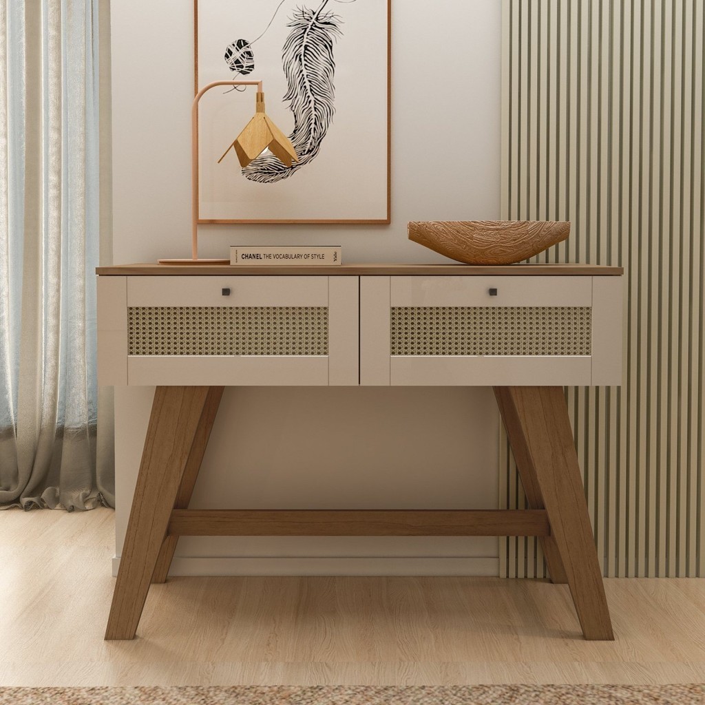 Aparador Trama 2 Gavetas com Pintura 3D Palha Cinamomo/Off White em Oferta na Shopee