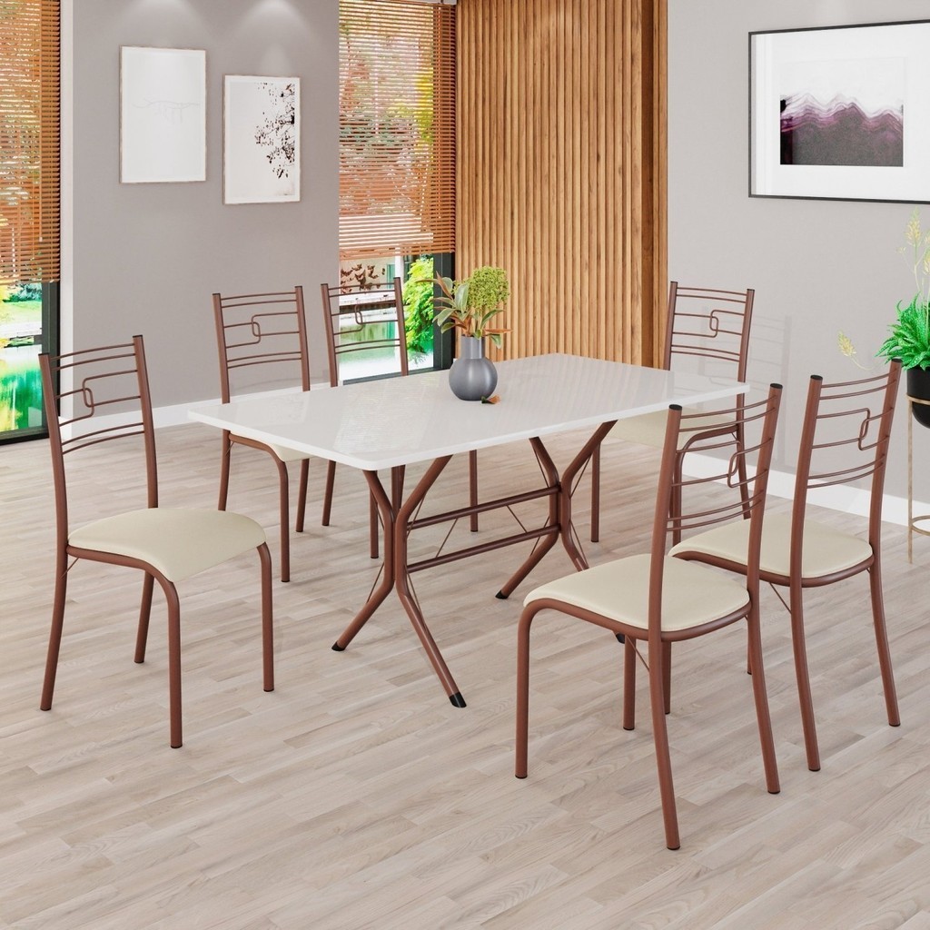 Conjunto Sala de Jantar Mesa Retangular 140x75cm Tampo Madeira Mdp Off White 6 Cadeiras Paraty em Oferta na Shopee