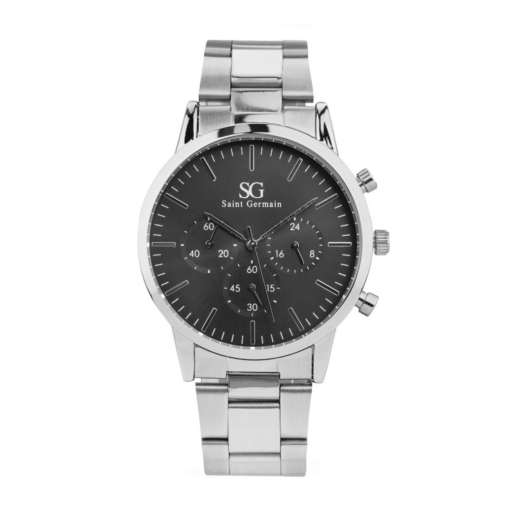 Relógio Masculino Prata Saint Germain Chrono Black Silver 42mm - Fundo Preto