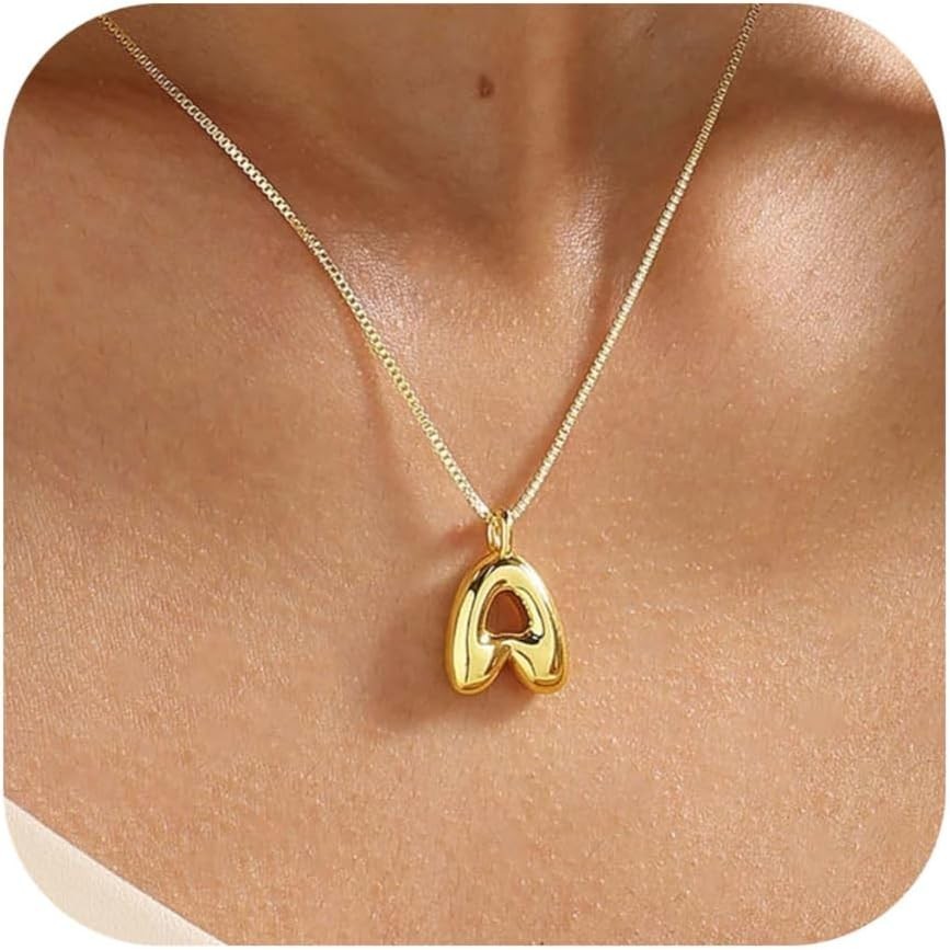 Colar com Letras em Forma de Bolha, Colar Banhado a Ouro 14K, Colares com Iniciais para Mulheres e Meninas, Pingente Del