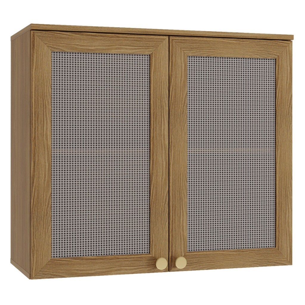 Armário Aéreo Cozinha Botanic 80 Cm 2 Portas com Tela Nogueira Fosco - Kappesberg - Home & Living