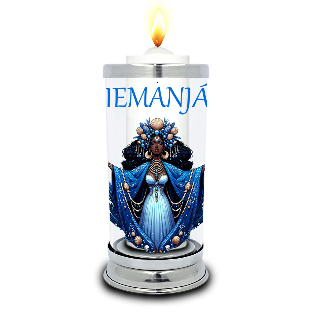 Protetor de Velas 7 dias Orixá Iemanjá Copo Vidro Castiçal