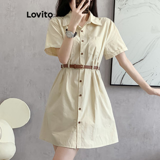 Lovito Vestido Casual De Bolso Liso Para Mulheres LNE48287
