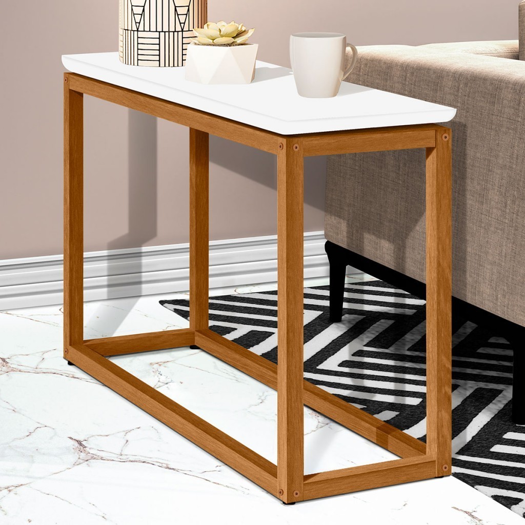 Mesa de Canto Supreme Branco/Nature - Tebarrot - Home & Living