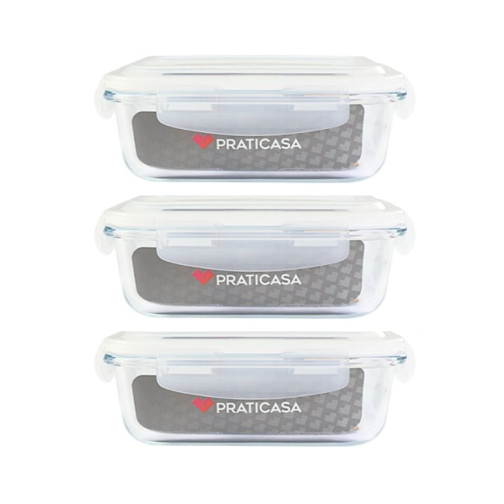 3 Potes Vidro Hermético 640ml Tampa 4 travas Marmita Mantimentos vai no Freezer Microondas