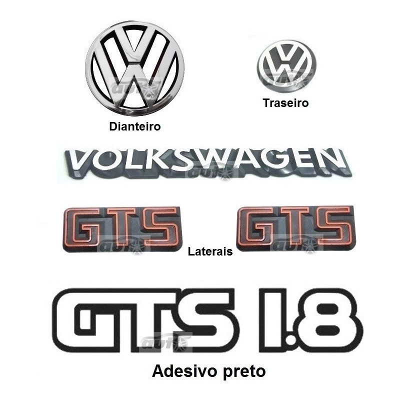 Kit Emblemas Vw + Volkswagen + Gts + 1.8 Preto - Gol 87 À 90