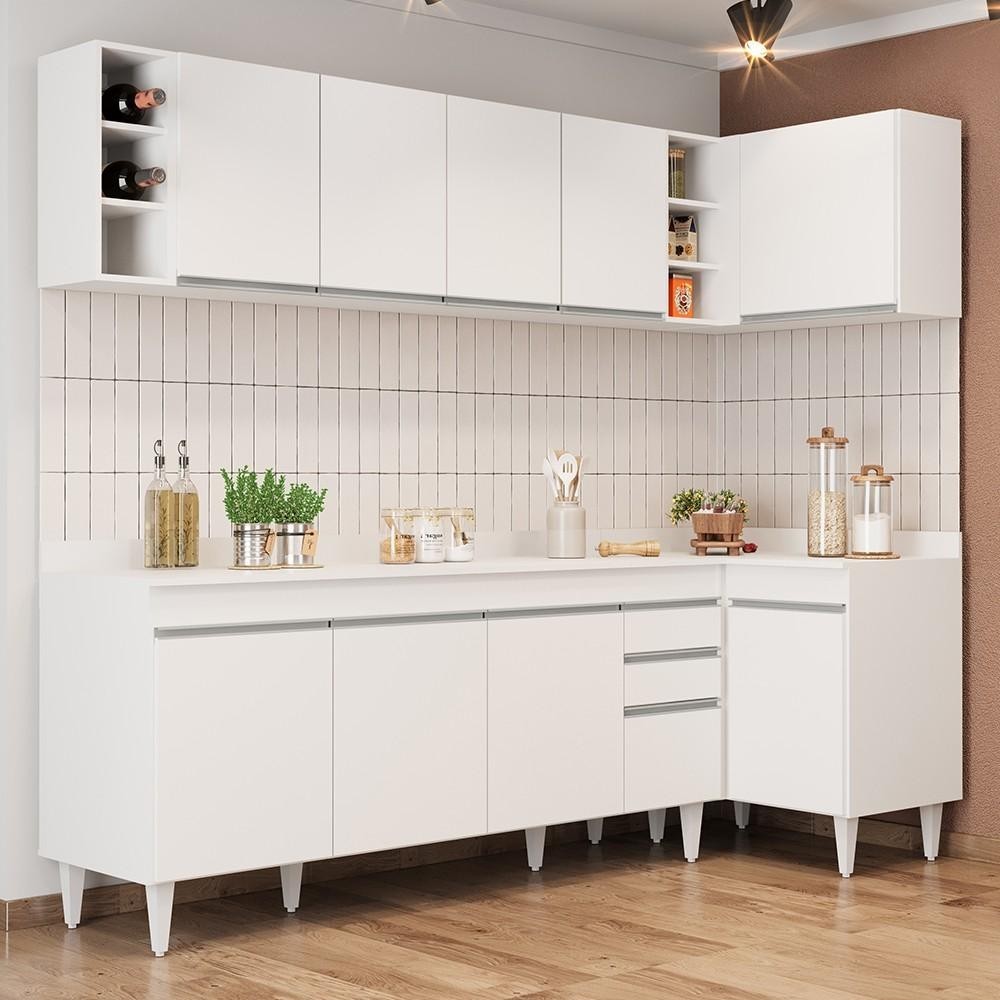 Armário de Cozinha Modulado de Canto Esquerdo 5 Peças CP53 Balcão com Tampo Branco - Lumil em Oferta na Shopee