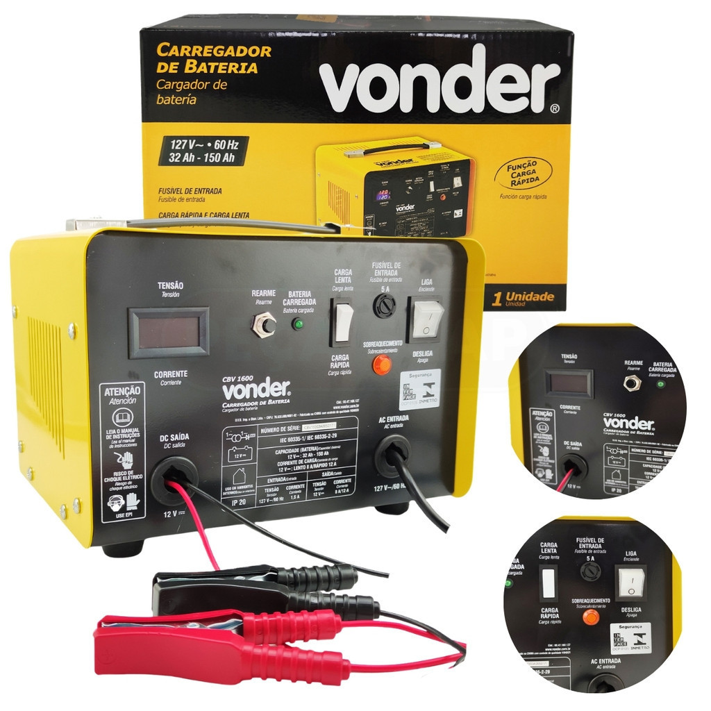 Carregador De Bateria Vonder Carro Caminhão Trator 32Ah 150Ah CBV1600 Profissional