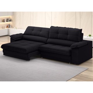 Sofá com Carregador USB Retrátil Reclinável Montreal 2,10m Velosuede Preto - NETSOFAS em Oferta na Shopee