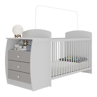 Berço Cômoda com Colchão Incluso Colinho de Mãe Multimóveis Branco/Cinza em Oferta na Shopee