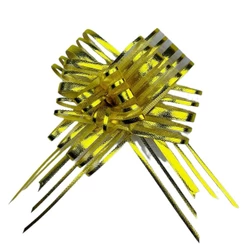 100 LAÇOS FACIL P/ PRESENTE ORGANZA HOLOGRÁFICO OURO GRANDE 3 CM X 47 CM (EX)