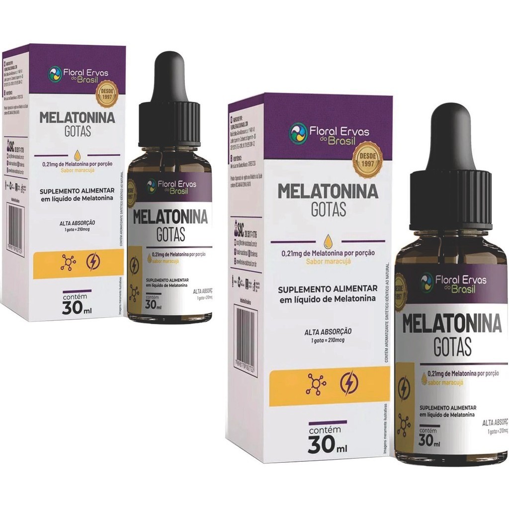 Melatonina 0,21 mg  30 ml  gotas Suplemento sono 2 frascos Floral Ervas do Brasil