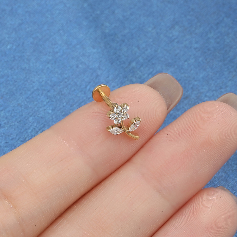 Detalhes do 【LOMISS】Brinco Piercing Orelha Labret Aço Cirúrgico PVD Flor Zircônia Piercing Tragus Aço Inoxidável