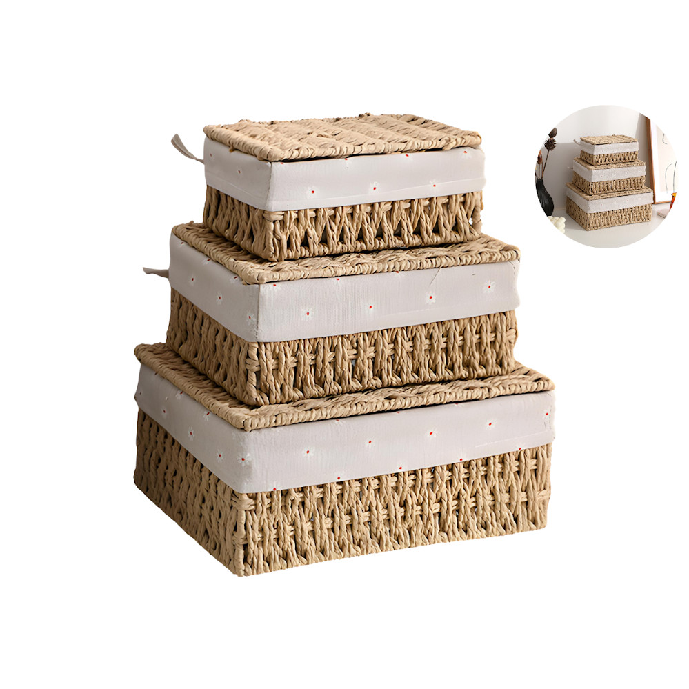 Kit Trio Cestos Organizadores Fibra Natural