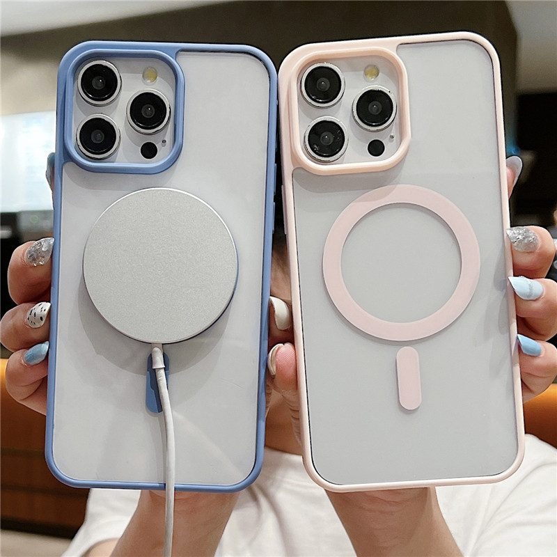 Fosco Transparente Acrílico Magnético Caso De Carregamento Sem Fio Compatível Para iPhone 16 pro max 15 14 13 12 11 X XR