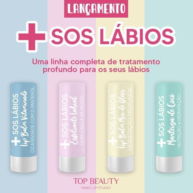 SOS Lábios Lip Balm -  Mix Óleos - Balm Manteiga Coco / Esfoliante Labial/ Casca Nozes /  D-Pantenol