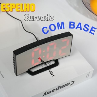 Relógio Digital Fonte Vermelho LED Curvado Espelhado De Mesa Com USB E Temperatura 15.5x4.5x8.5 em Oferta na Shopee