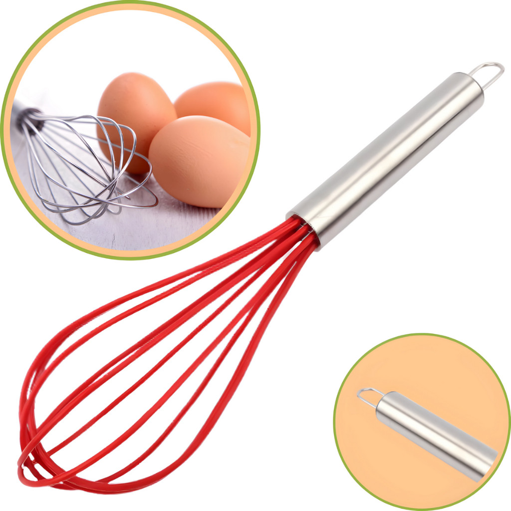 Batedor massas e claras em inox Fouet De Ovos de Silicone 30cm Cozinha Bolos mixer manual