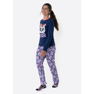Pijama Manga Longa Algodão Feminino Onça - Puket em Oferta na Shopee