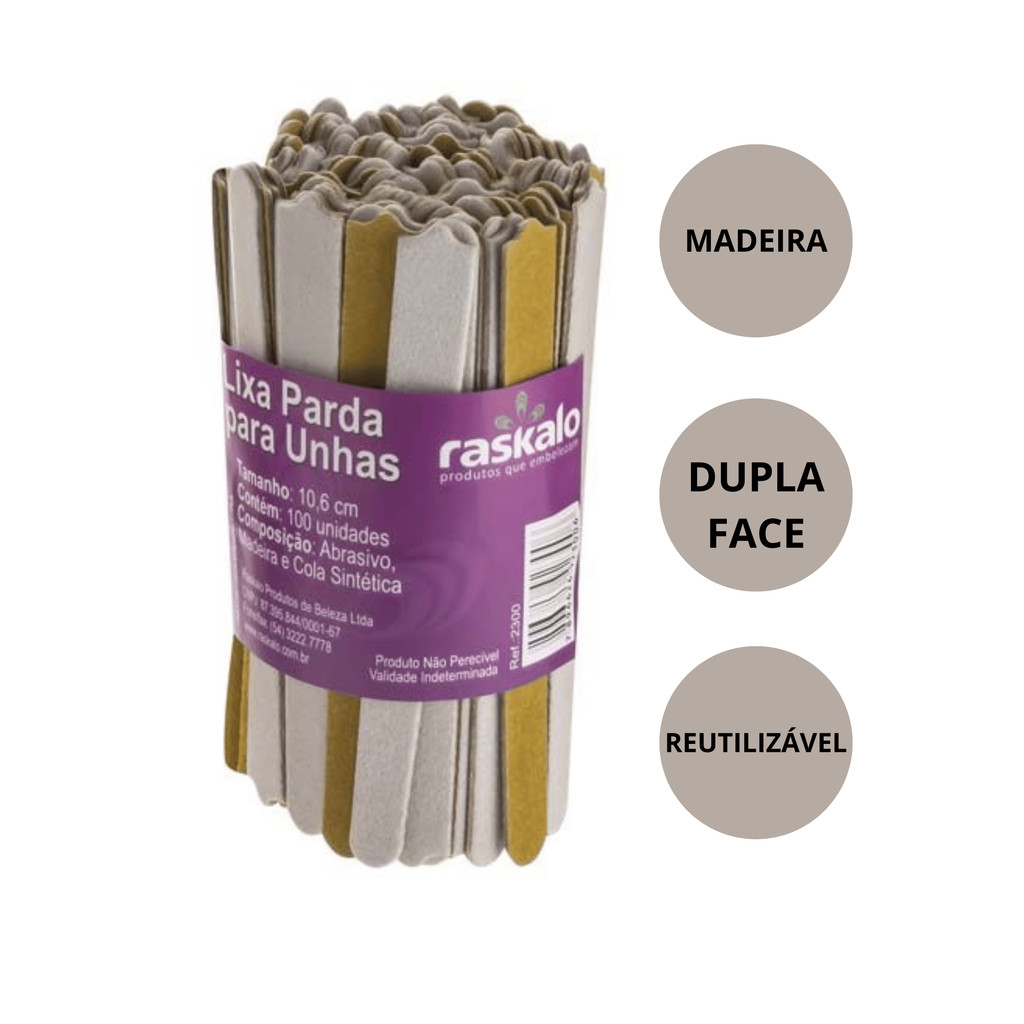 PACOTE COM 100 LIXAS PARDA DUPLA FACE PARA UNHA MADEIRA 10,6CM RASKALO em Oferta na Shopee