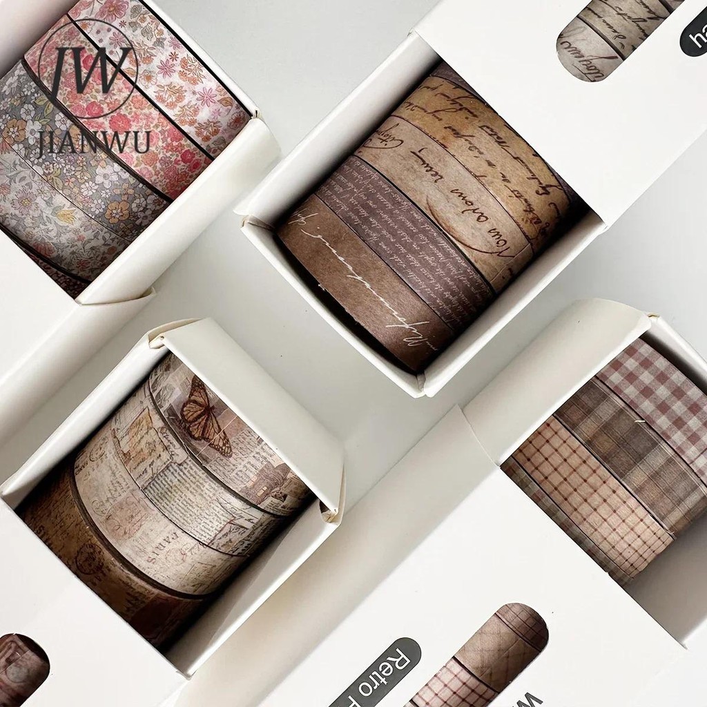 JIANWU 8 Rolos/Conjunto Vintage Inglês Texto Flor Cinta Viagem Paisagem Material Colagem Washi Fita Criativa DIY Diário em Oferta na Shopee