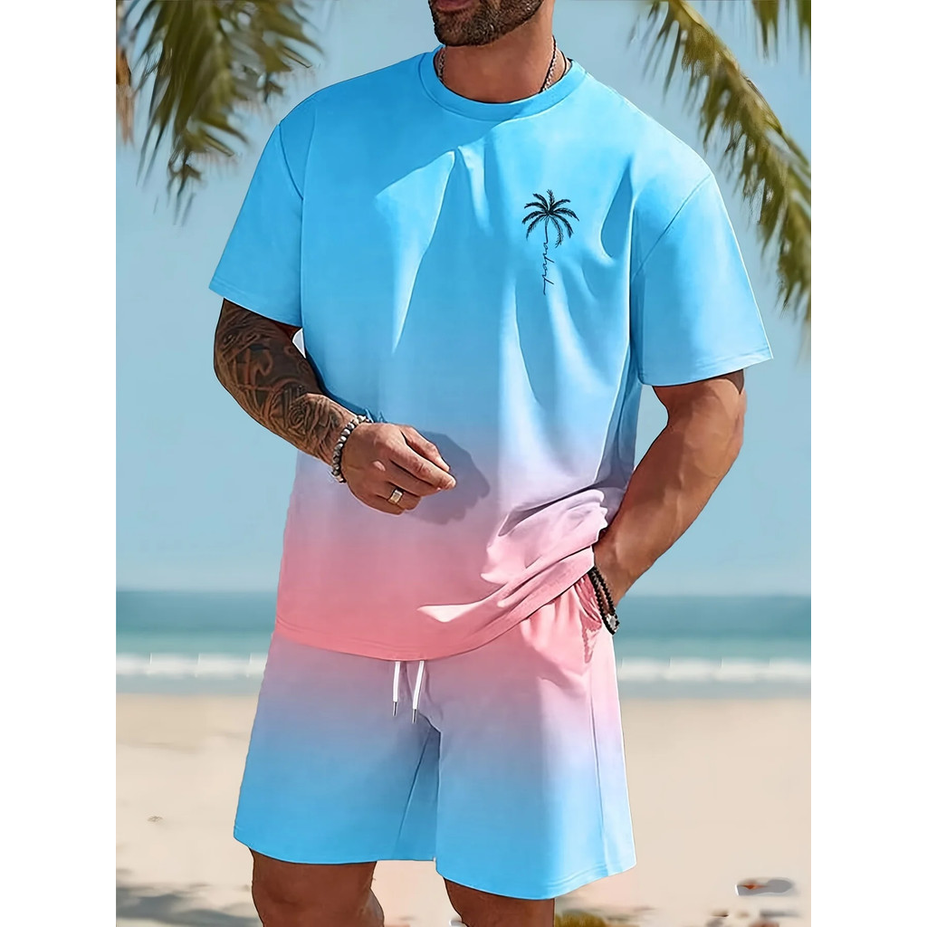 Pode ser enviado personalizado impresso 3D estilo havaiano camiseta masculina calças de praia terno diário Casual moda m