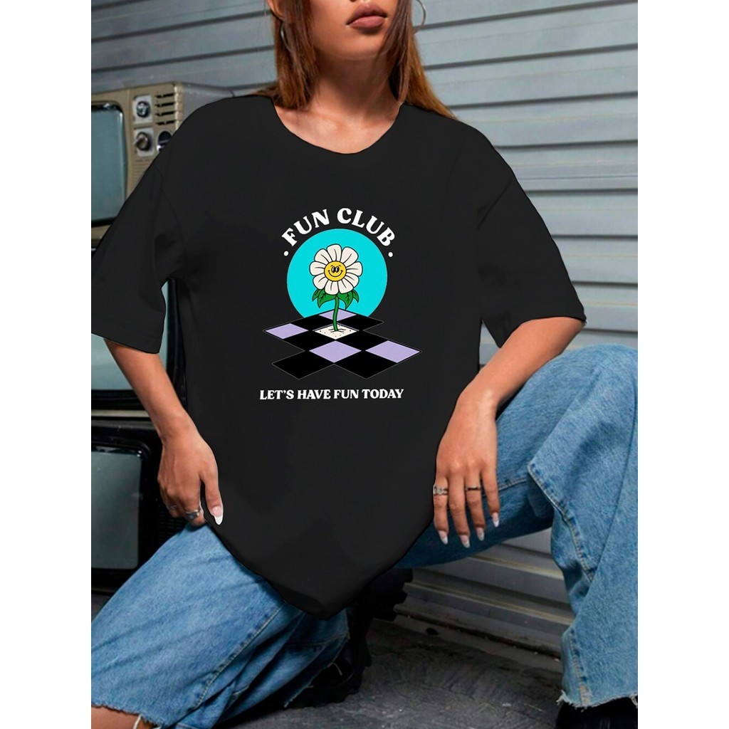 Blusa Oversized Básica Estilosa Estampada Camiseta Aesthetic Confortável Personalizada Fun Club