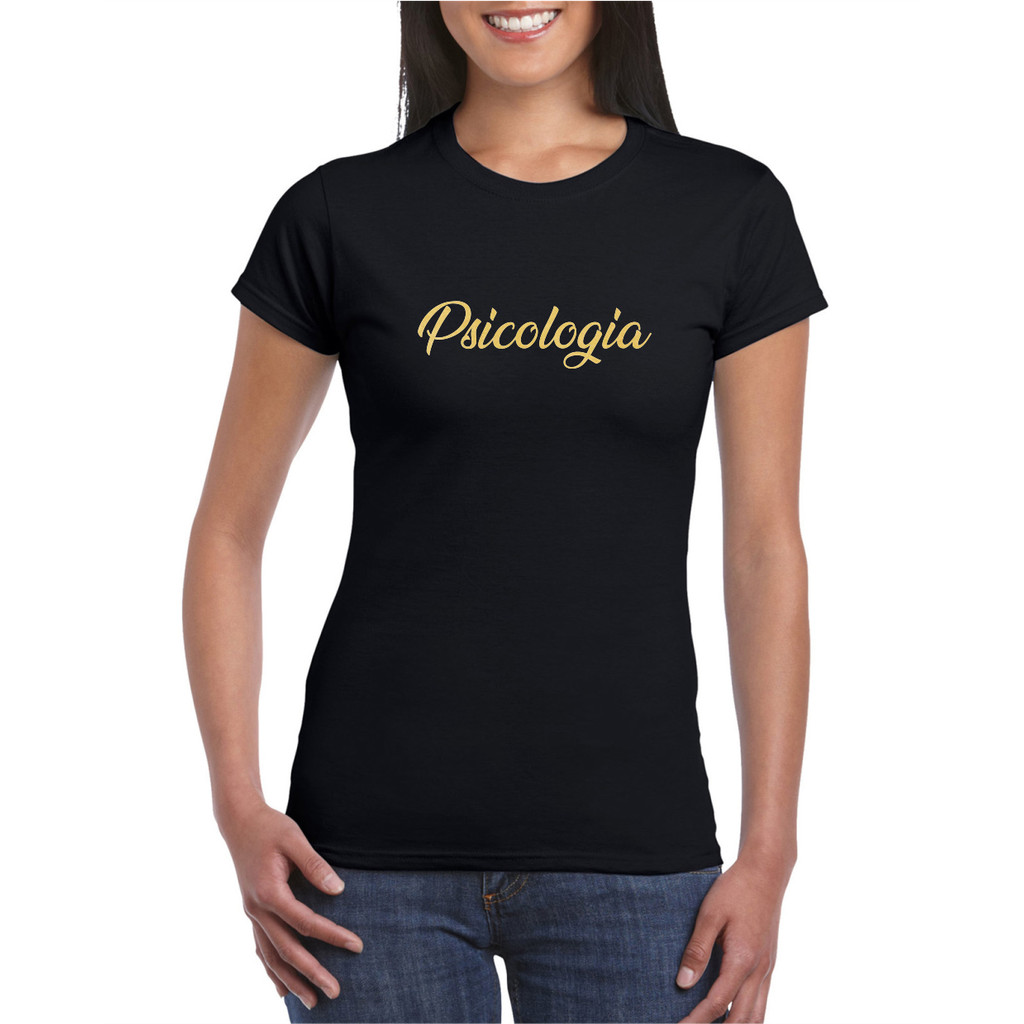 Camisa Feminina Psicologia Faculdade Curso Estampa Dourada