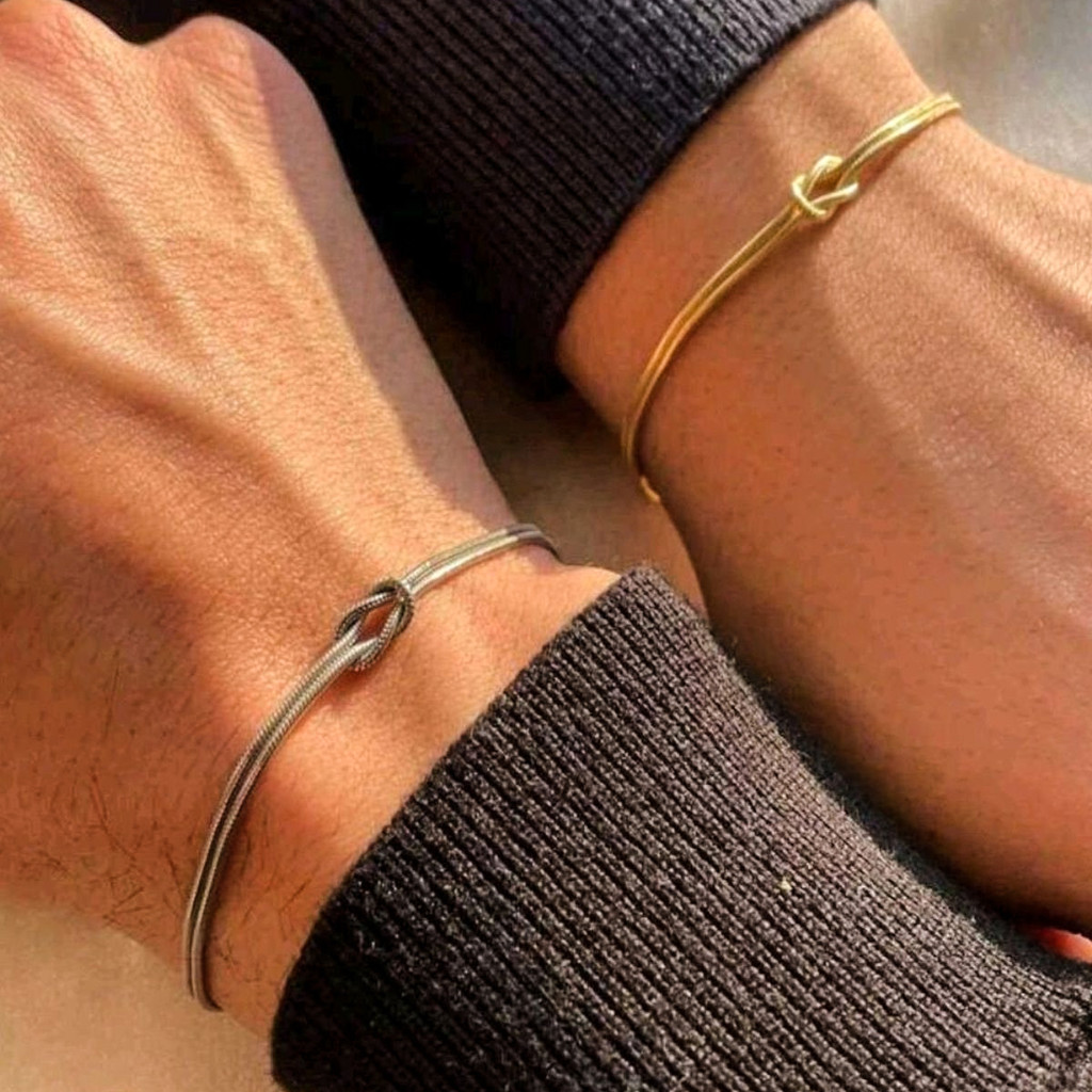 2 Pçs/set Criativo Simplicidade Nó Ouro Prata Cor Pulseira Para Homens Mulheres Romântico Casal Pulseiras Jóias Presente