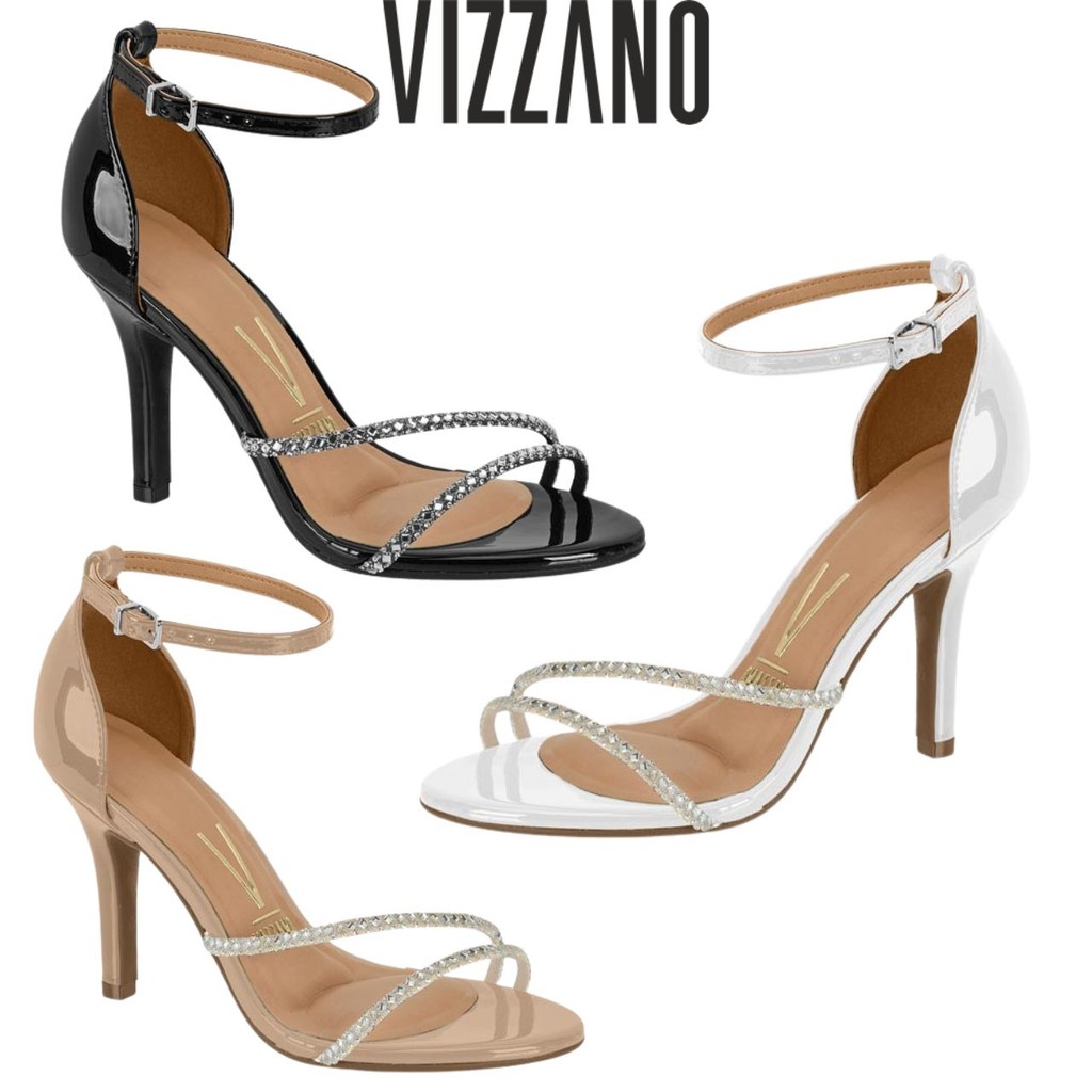 Sandália Feminina Salto Alto Fino Vizzano Brilho Strass Pedrinhas Conforto em Oferta na Shopee